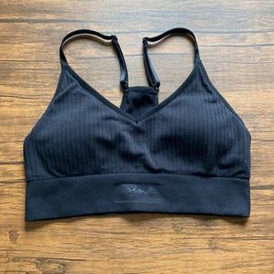Vs pink black racerback ribbed sports bra size small v neck